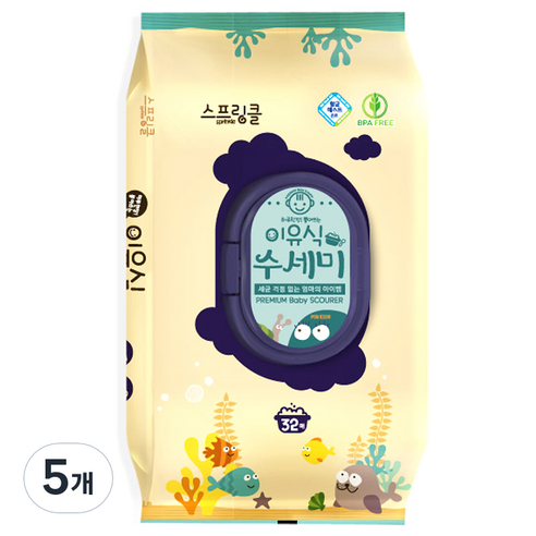 스프링클 일회용 이유식 수세미 32p, 혼합 색상, 5개
