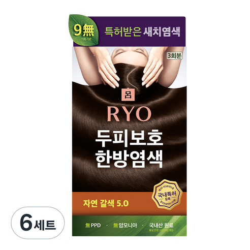 려 자양윤모 새치커버 염모제 20g x 3p, 자연갈색 5 0, 6개