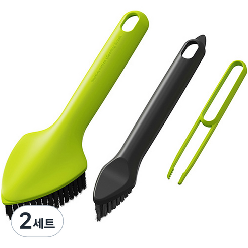 꼬까 3in1 모서리 틈새 청소 브러쉬 세트, 그린, 2세트