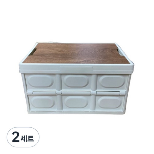 TAD 감성 캠핑 폴딩박스 52.5 x 36 x 29.5 cm + 나무상판 + 방수내천, 화이트, 2세트