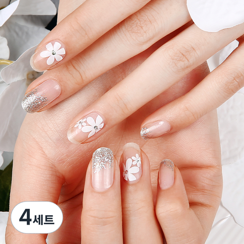 믹스매치 젤네일 스티커 세트, 풀 페탈 화이트 23466, 4세트