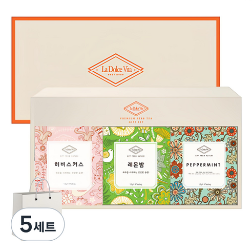 라돌체비타 프리미엄 허브차 3종 선물세트 + 쇼핑백, 히비스커스 1.2g x 6p + 페퍼민트 1.2g x 6p + 레몬밤 1.2g x 6p, 5세트
