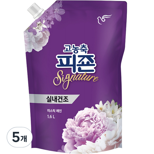 피죤 고농축 실내건조 시그니처 미스틱레인 섬유유연제 리필, 1.6L, 5개