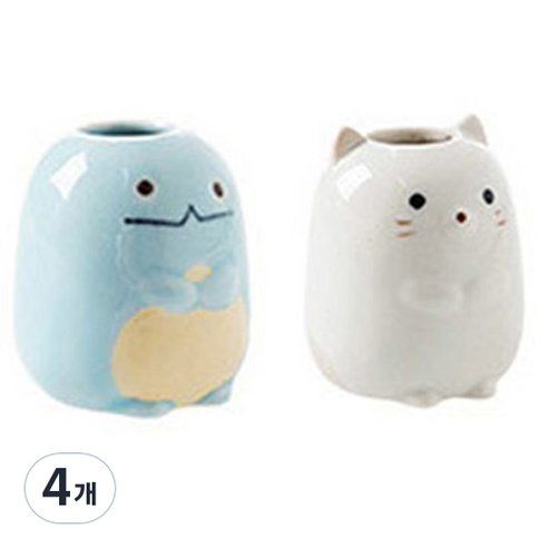 애니멀 다용도 칫솔꽂이, 블루공룡 + 화이트고양이, 4개