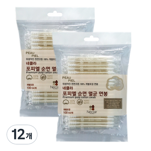 네클라 포피엘 순면 멸균 면봉, 100개입, 12개