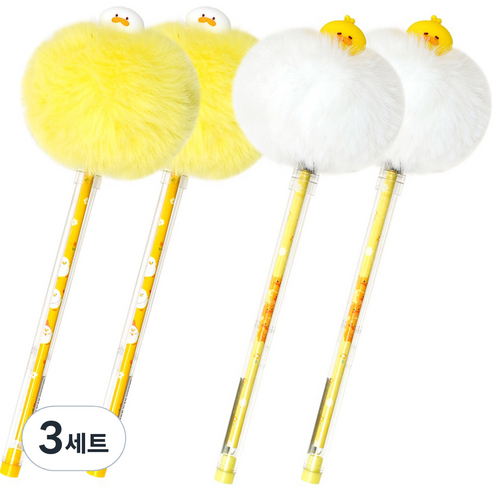 포포팬시 뚱오리 폼폼 펜 2종 x 2p 세트, 화이트, 옐로우, 3세트