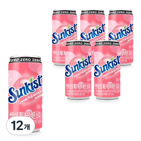 썬키스트 제로 복숭아레몬 소다, 190ml, 12개