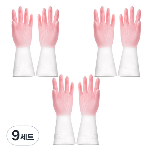 리즈제이니 라텍스 고무장갑 S, 15 모란디 투컬러 핑크, 소(S), 9세트