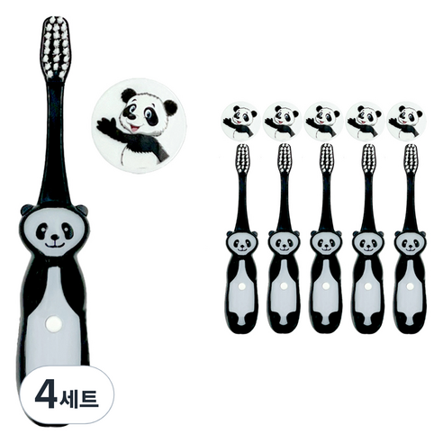 비브라이트 어린이용 LED 타이머 캐릭터 칫솔 6p + 칫솔모 보호커버 6p 세트, 팬더, 4세트