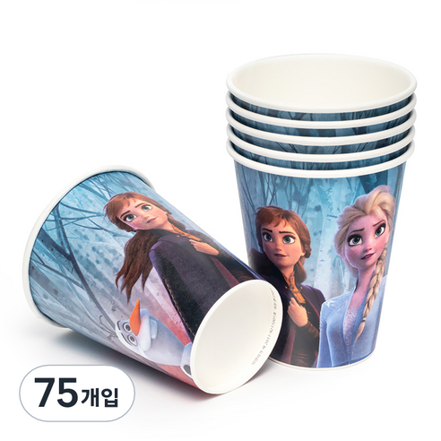 디즈니 겨울왕국 2 종이 파티컵 안나 엘사 올라프 290ml, 75개