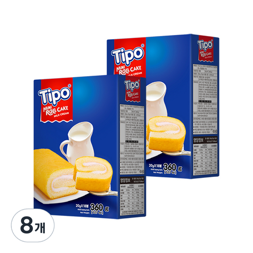티포 미니 우유맛 크림 롤케이크, 360g, 8개