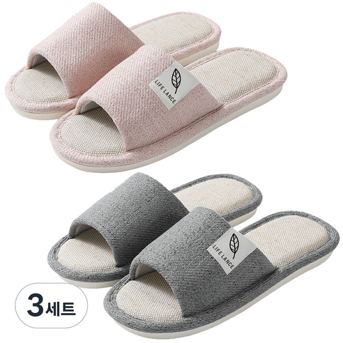 라이프란스 프리미엄 린넨 거실화 250mm + 270mm 2종 세트, 핑크 + 그레이, 3세트