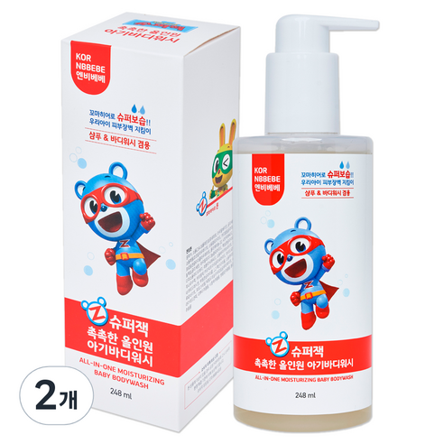 엔비베베 슈퍼잭 촉촉한 올인원 아기바디워시, 2개, 248ml