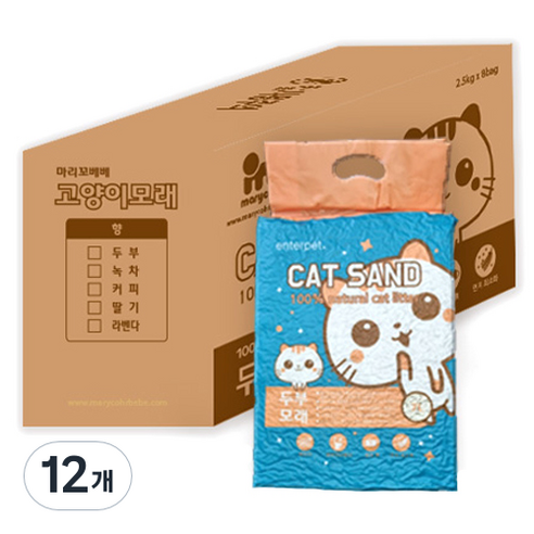 엔터펫 고양이 대용량 무향 두부모래, 7L, 12개