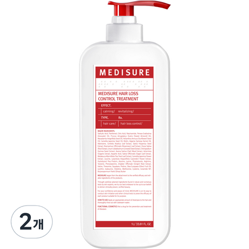 메디슈어 탈모케어 헤어 트리트먼트, 1L, 2개