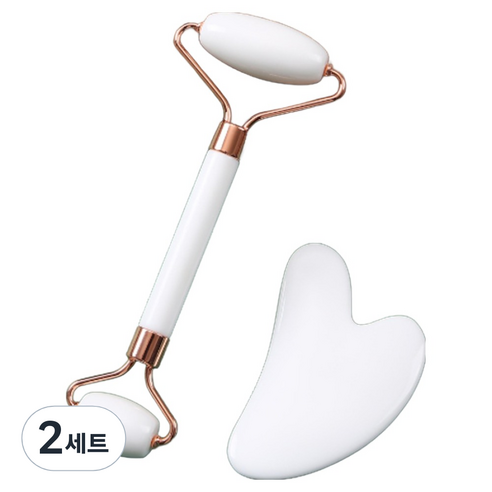 리브리카 다용도 페이스 리프팅 마사지 롤러 + 괄사 세트, 2세트, 화이트