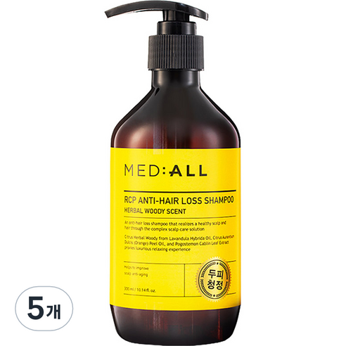 메디올 알시피 안티로스 두피청정 탈모완화 샴푸 우디향, 5개, 300ml