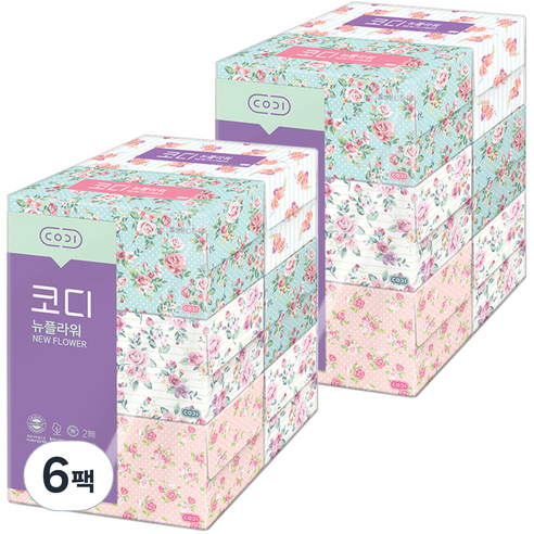 코디 뉴플라워 천연펄프 미용티슈 250매, 250매입, 36개