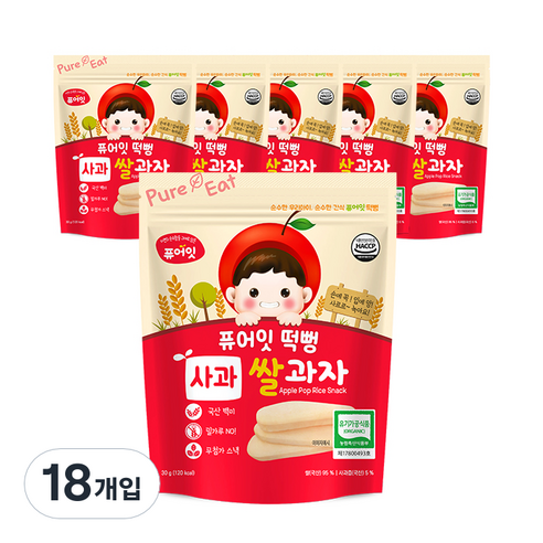 퓨어잇 떡뻥 쌀과자 30g, 쌀+사과 혼합맛, 18개