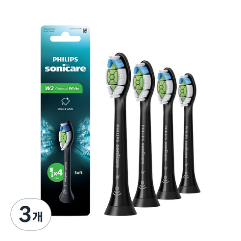 소닉케어 옵티멀 화이트 칫솔모 블랙 4p, HX6064/91, 3개
