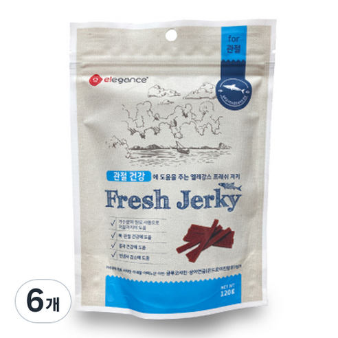 Elegance 강아지 관절 간식 프레쉬 져키, 육포, 120g, 6개