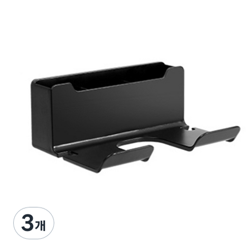 헨센 벽걸이형 수납 욕실 드라이기 거치 다용도 꽂이, 블랙, 3개