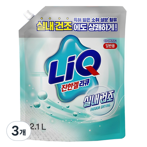 리큐 진한겔 하이브리드 실내건조 일반용 액상세제 리필, 2.1L, 3개