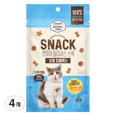 캣퓨어 고양이 딜리셔스 스낵 오랄 콤플렉스, 4개, 60g, 혼합맛(닭고기/참치)