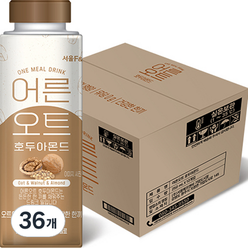 서울에프엔비 어른오트 호두아몬드 두유, 36개, 250ml