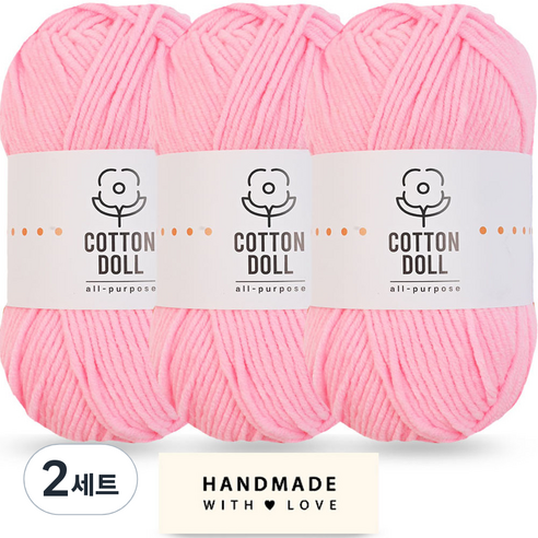 니뜨 코튼돌실 50g x 3p + 코튼 라벨 세트, 2세트, 12 네온연핑크