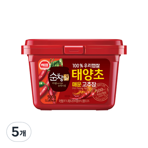 순창궁 우리햅쌀 태양초 매운 고추장, 500g, 5개