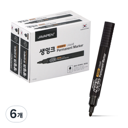 자바펜 생잉크 유성 매직 12p, 검정, 6개
