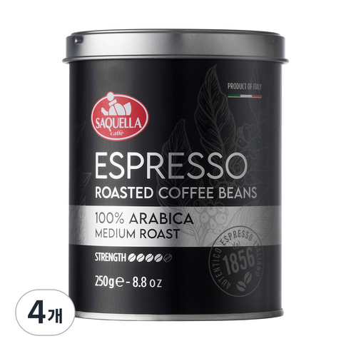 사켈라 100% 아라비카 미디엄 로스트 빈 커피, 250g, 4개, 홀빈(분쇄안함)