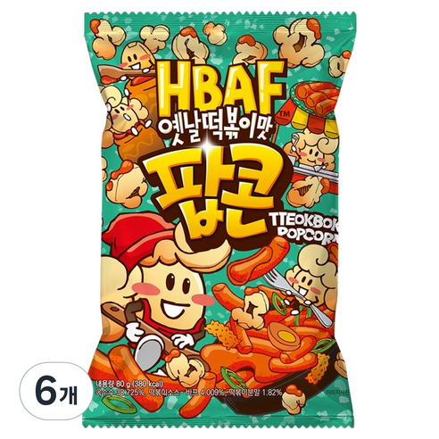 바프 옛날떡볶이맛 팝콘, 80g, 6개
