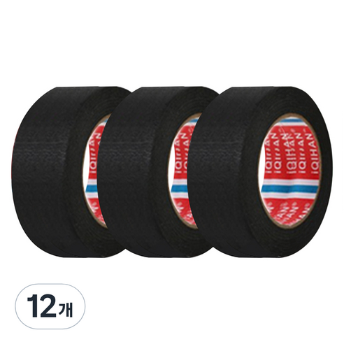 다다 칼라 마스킹 종이테이프 30mm x 15m, 블랙, 12개