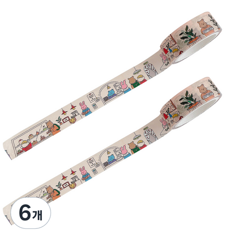 마켓A 카툰베어 종이 마스킹 테이프 1.5cm x 5m, TYPE 3, 6개