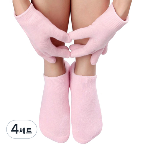 몬스터 모이스춰 모모 보습 양말 + 장갑 세트 핑크, 4세트