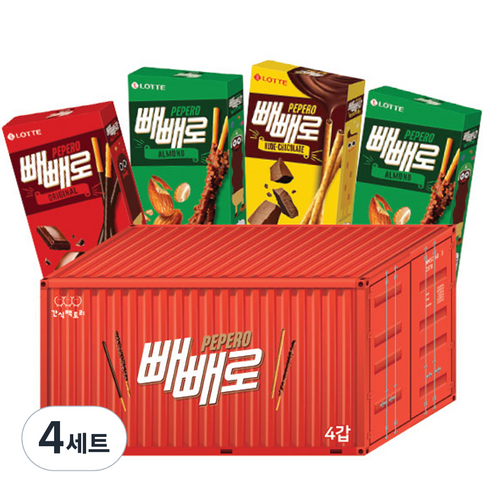 간식팩토리 빼빼로 과자 컨테이너 선물세트, 4세트, 3종 + 랜덤발송