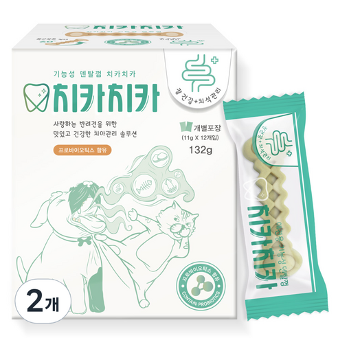 굿데이 치카치카 강아지 덴탈껌, 장 건강, 132g, 2개