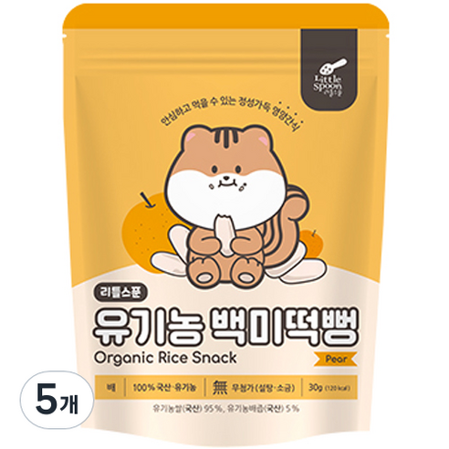 리틀스푼 쌀과자 유기농 떡뻥 스틱 백미떡뻥, 배, 30g, 5개