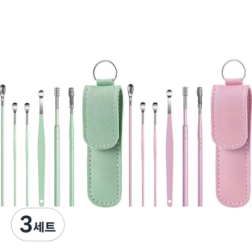 모나코올리브 손맛중독 귀이개 6종 파우치 세트 민트 + 핑크, 3세트