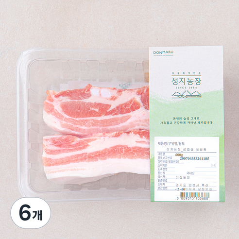 성지농장 동물복지 인증 삼겹살 보쌈용 (냉장), 600g, 6개