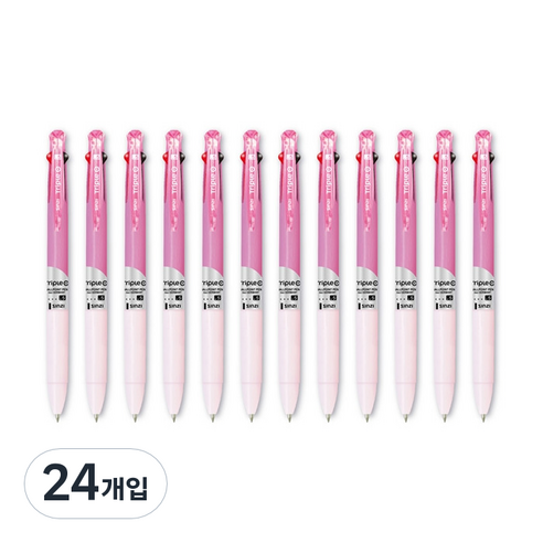 신지 트리플 O Ball 3색 다색펜 0.5mm, 핑크, 24개입