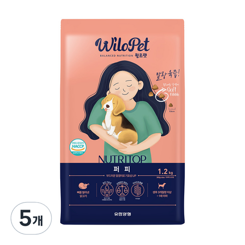 윌로펫 퍼피 뉴트리탑 반려견 소프트사료, 닭, 1.2kg, 5개
