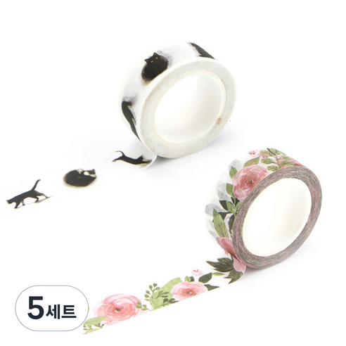 라이프포인트 내츄럴 일러스트 마스킹 테이프 11동백나무 세트, 11동백나무, 14고양이, 5세트