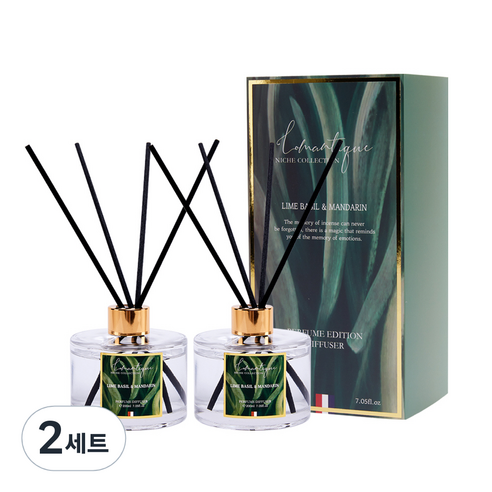 로맨띠끄 니치 퍼퓸 디퓨저 200ml x 2p + 섬유스틱 8p 세트, 라임바질 앤 만다린, 400ml, 2세트