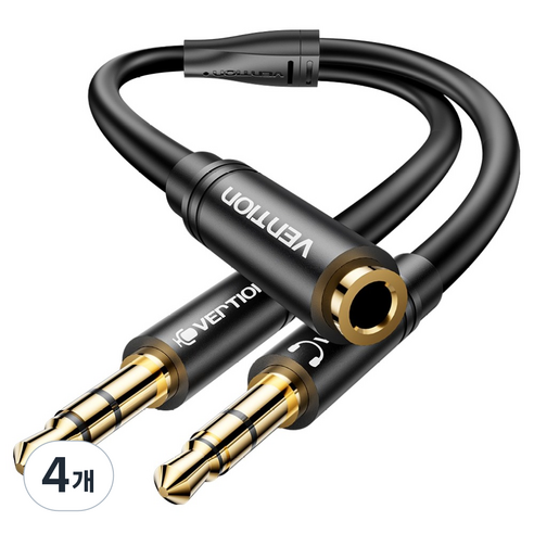 벤션 3.5mm 마이크 이어폰 오디오 분배기 AUX 케이블 1m, BBU, 4개, 블랙