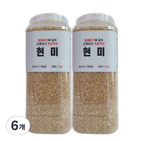 대한농산 통에담은 현미, 2kg, 6개