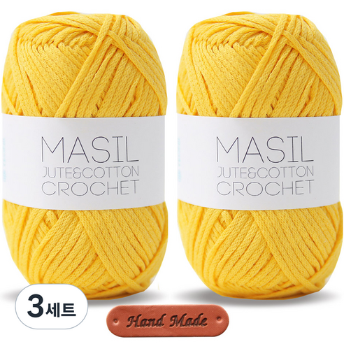 니뜨 마실 60g x 2p + 핸드메이드 가죽 라벨 세트, 07 옐로우, 3세트