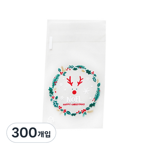 이홈베이킹 크리스마스 접착봉투 루돌프 7 x 9, 레드 + 그린 + 금분, 300개입